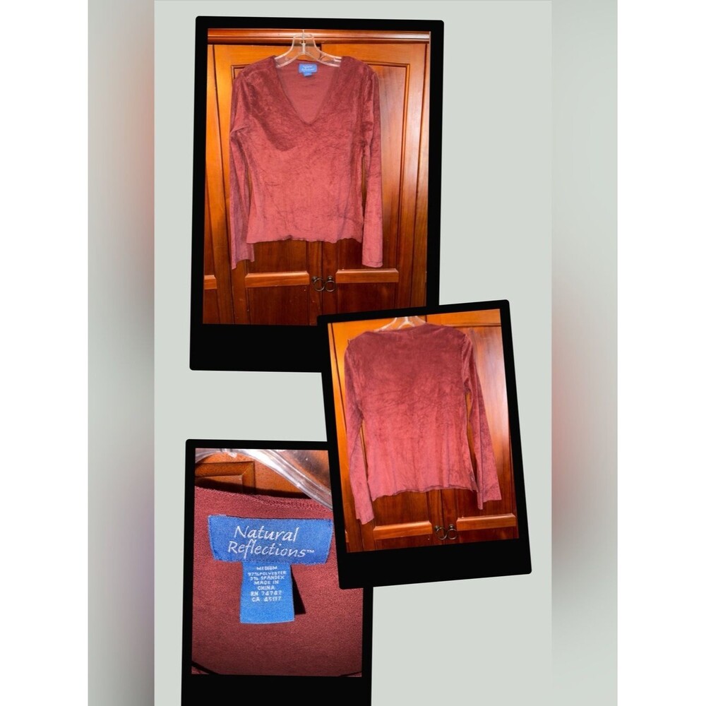 Natural Reflections Suede V-Neck Top - Deep Red #1025